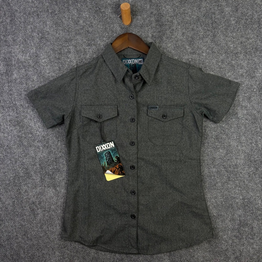 Dixxon Shortie Obsidian Shirt Womens Small Gray D-Tech Short Sleeve Button Up
